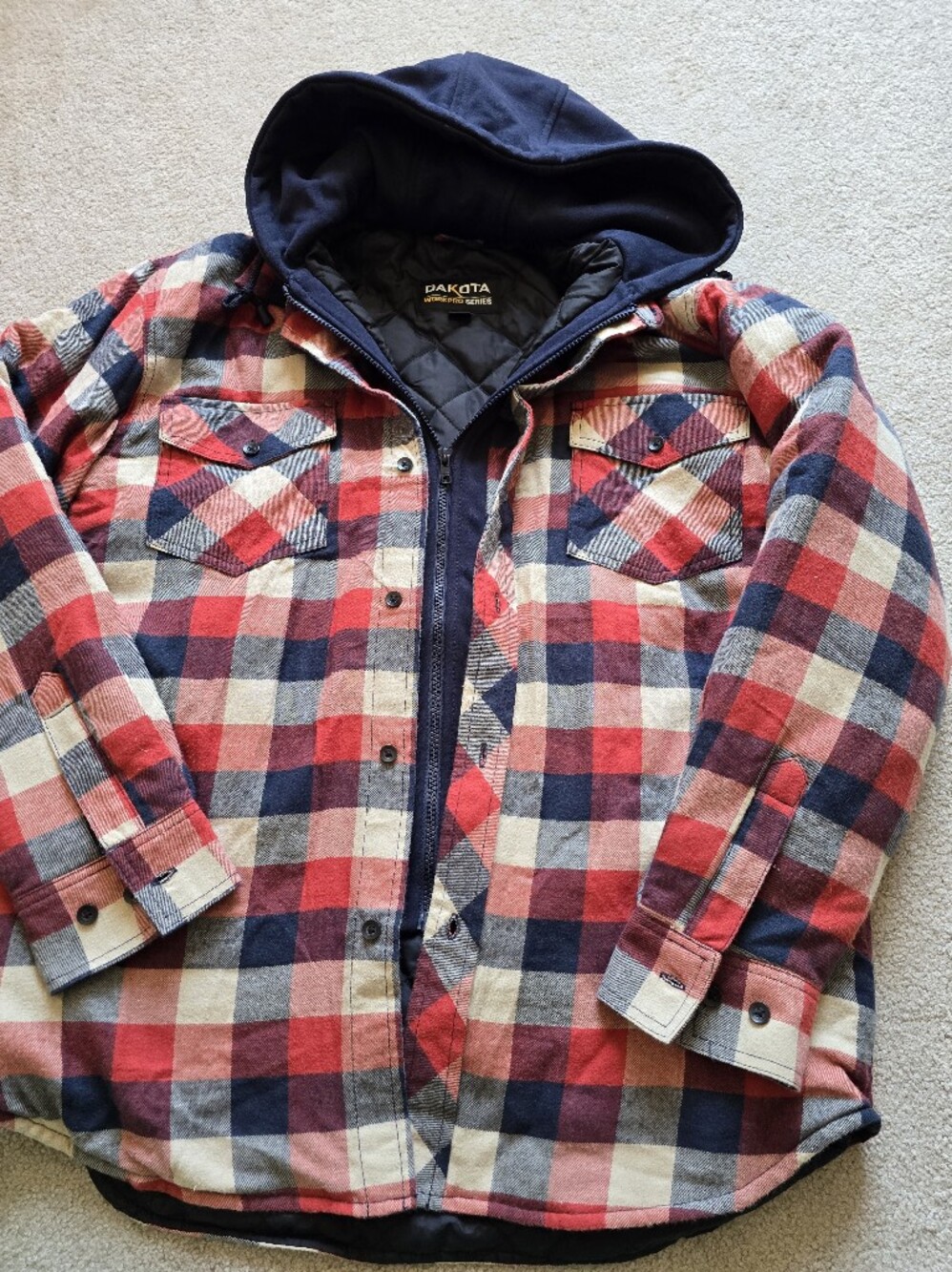 Dakota WorkPro Men’s Medium Plaid Quilted Hooded Work Jacket - Picture 2 of 14